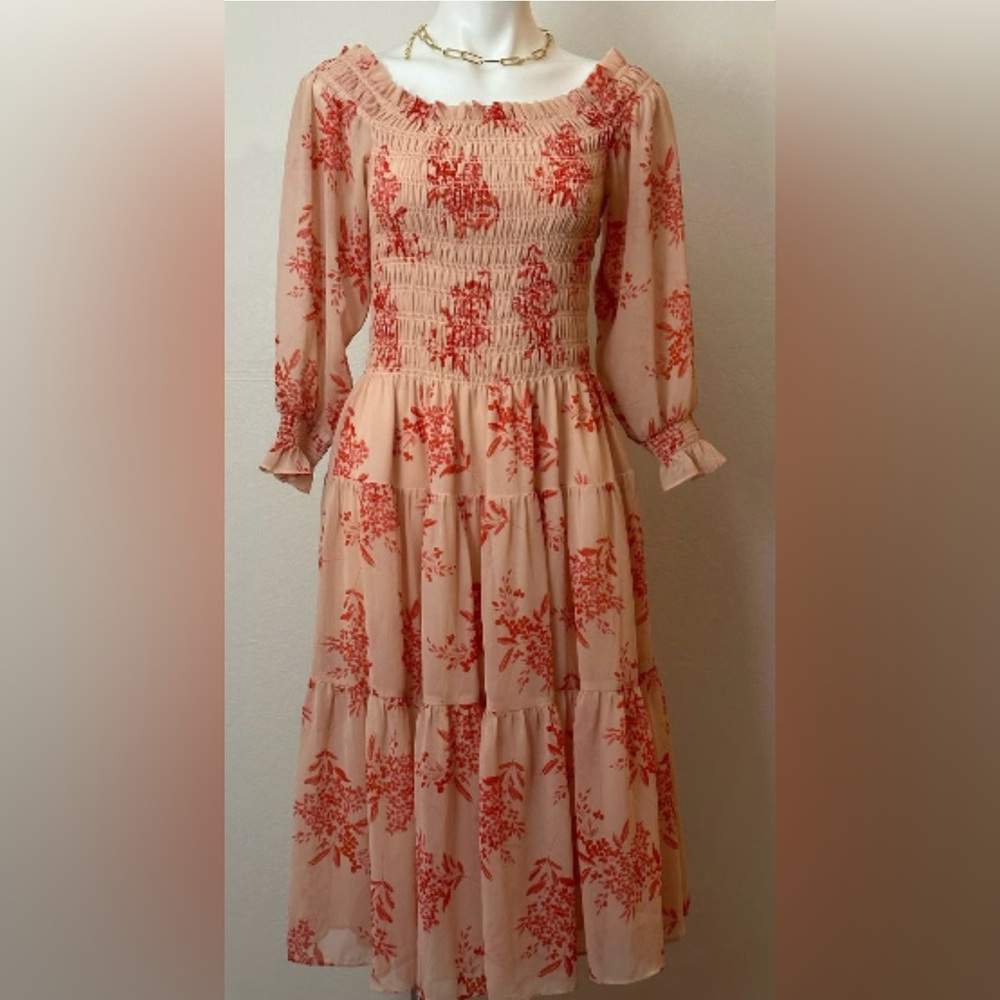 Eliza J Floral Smocked Off-Shoulder Dress